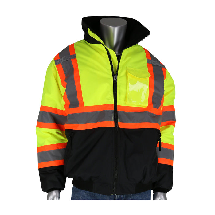 PIP® High Visibility - Two Tone,  X Back Black Bottom Bomber Jacket - ANSI Class 3 Type R - 333-1745X