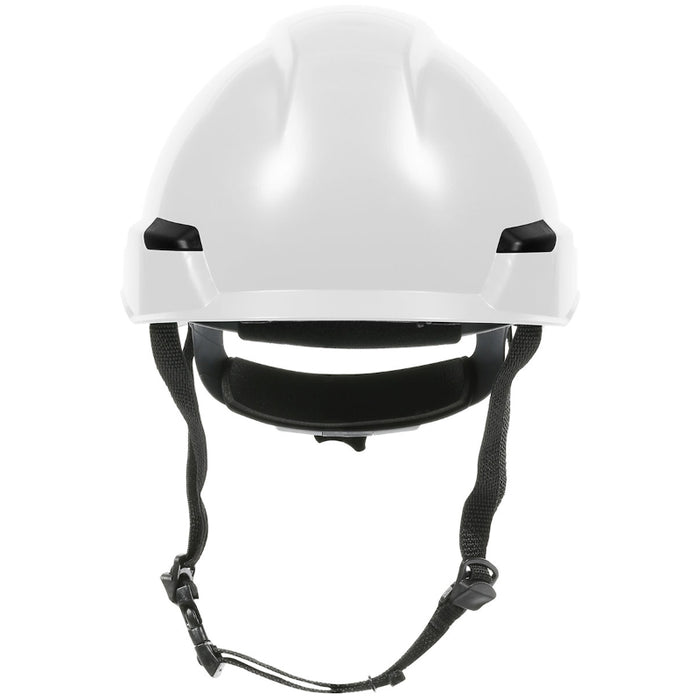 White helmet with black straps on a white background