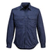 Navy blue shirt with two front pockets on a white background