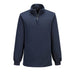 Navy blue pullover with a quarter zip on a white background