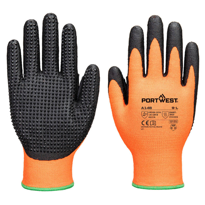 Portwest® Grip 13 Nitrile High Dotted ANSI Cut - A2 Glove - Orange/Black - A148