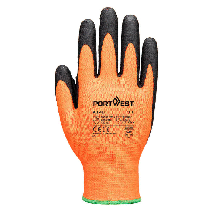 Portwest® Grip 13 Nitrile High Dotted ANSI Cut - A2 Glove - Orange/Black - A148