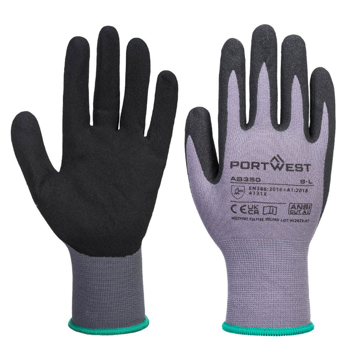 Portwest® Nitrile Sandy Grip Gloves - ANSI Cut Level - 1 - Gray/Black - AB350