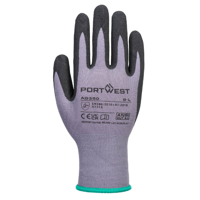 Portwest® Nitrile Sandy Grip Gloves - ANSI Cut Level - 1 - Gray/Black - AB350