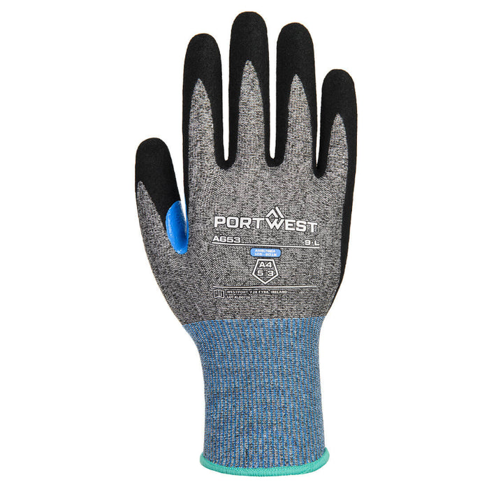 Portwest® Sandy Nitrile 18 Gauge ANSI Cut - A4 Glove - Gray/Black - A653