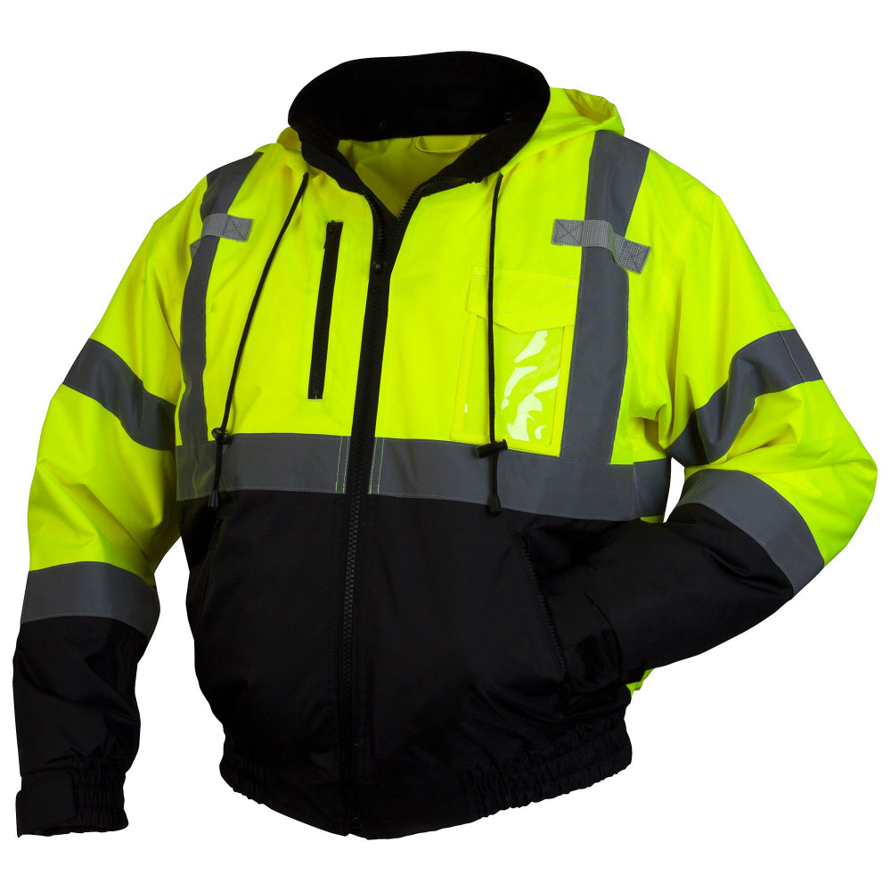 Pyramex® Hi Vis Waterproof Black Bottom Bomber Safety Jacket - Removab ...