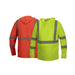 Two high-visibility hoodies, one orange and one lime, on a white background.