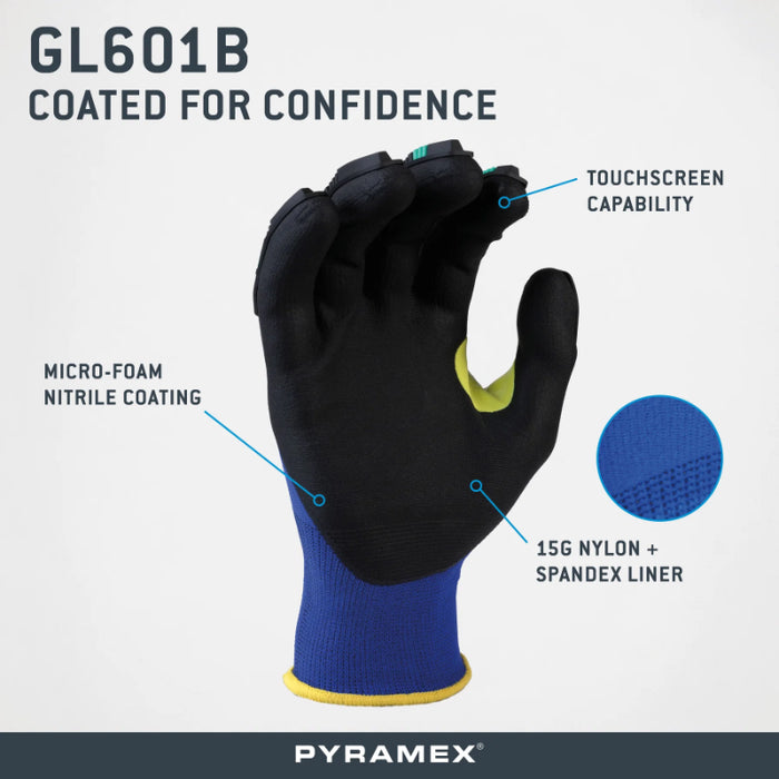 Pyramex® Micro-Foam Nitrile Grip Gloves - Level 2 Impact - GL601B