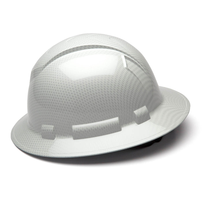 pyramex-ridgeline-full-brim-hard-hat-4-point-ratchet-suspension-shiny-white-graphite-hp54116s-12-pack