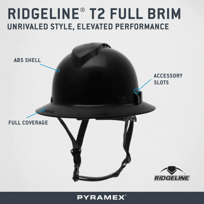 Pyramex® Ridgeline ® T2 Full Brim Hard Hat - 6-Point Ratchet Suspension - HPT256110V