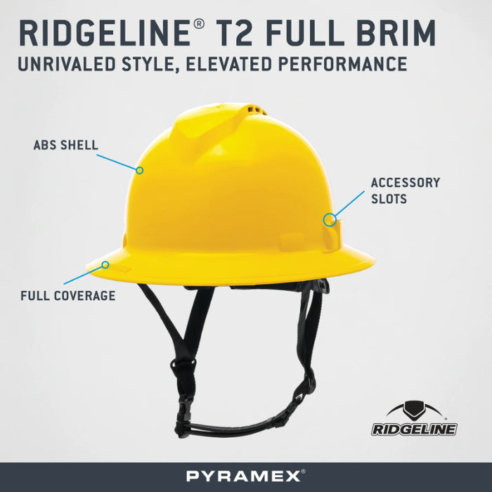 Pyramex® Ridgeline ® T2 Full Brim Hard Hat - 6-Point Ratchet Suspension - HPT256110V