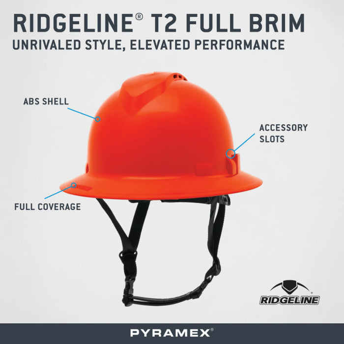 Pyramex® Ridgeline ® T2 Full Brim Hard Hat - 6-Point Ratchet Suspension - HPT256110V