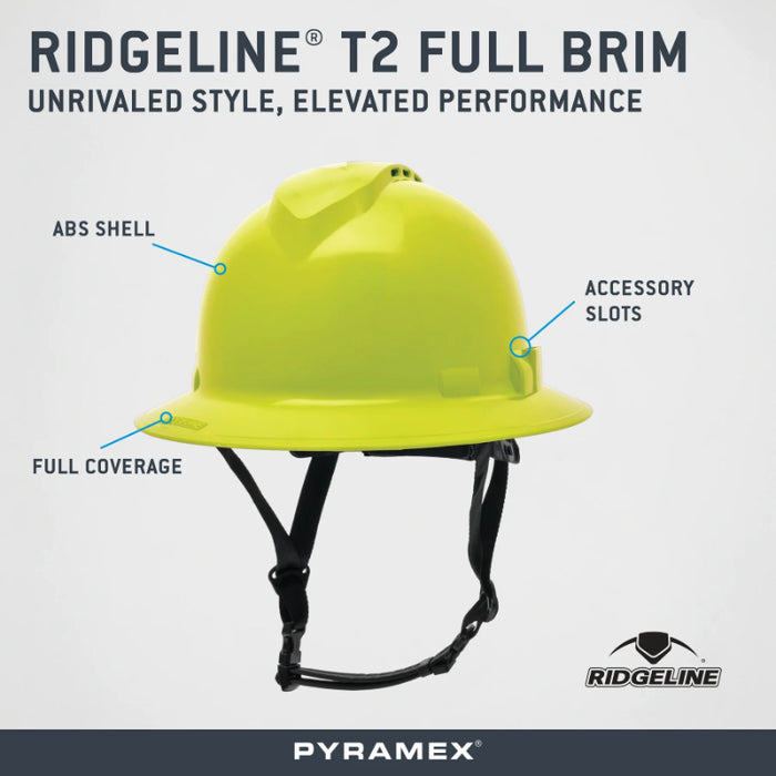 Pyramex® Ridgeline ® T2 Full Brim Hard Hat - 6-Point Ratchet Suspension - HPT256110V