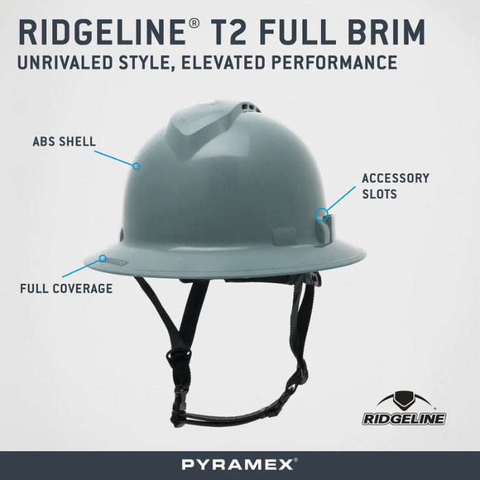Pyramex® Ridgeline ® T2 Full Brim Hard Hat - 6-Point Ratchet Suspension - HPT256110V