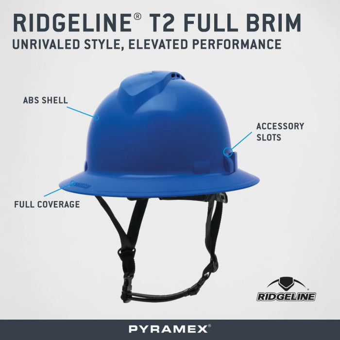 Pyramex® Ridgeline ® T2 Full Brim Hard Hat - 6-Point Ratchet Suspension - HPT256110V
