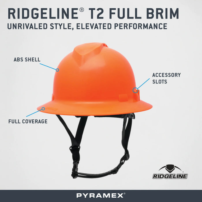 Pyramex® Ridgeline ® T2 Full Brim Hard Hat - 6-Point Ratchet Suspension - HPT256110V