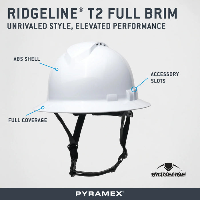 Pyramex® Ridgeline ® T2 Full Brim Hard Hat - 6-Point Ratchet Suspension - HPT256110V