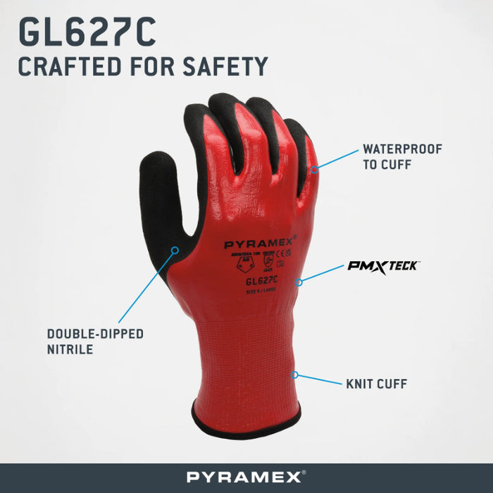Pyramex® Waterproof Double-Dipped Sandy Nitrile Cut Gloves - ANSI Cut Level - A5 - GL627C