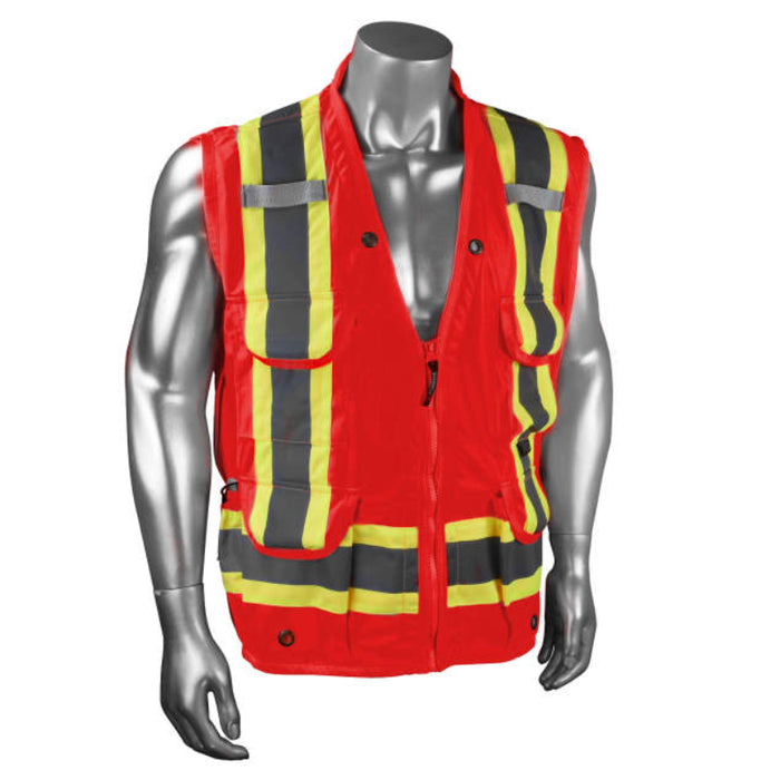 Radians Hi Vis ANSI Class 1 Type O Heavy Duty 12-Pocket Cruiser Vest with Back Pouch X-Back  - SV030X-1