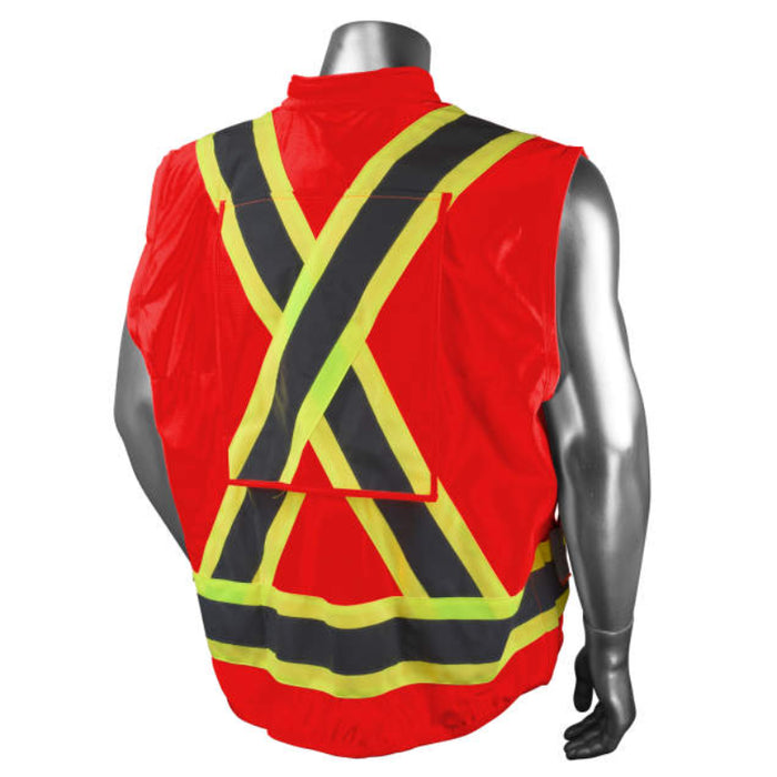 Radians Hi Vis ANSI Class 1 Type O Heavy Duty 12-Pocket Cruiser Vest with Back Pouch X-Back  - SV030X-1