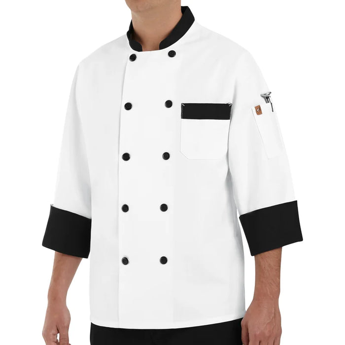 Red Kap® Garnish Chef Coat with Black Trim - Black - KT74BT