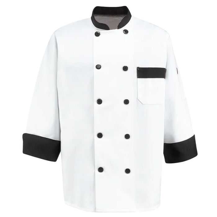Red Kap® Garnish Chef Coat with Black Trim - Black - KT74BT