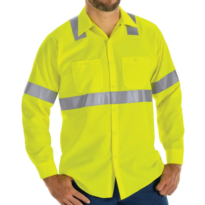 Red Kap® Men's Hi-Visibility Long Sleeve Ripstop Work Shirt - ANSI Class 2 Type R - SY14-HV