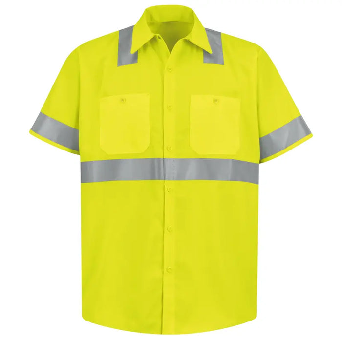 Red Kap® Men's Hi-Visibility Yellow Short Sleeve Work Shirt - ANSI Class 2 Type R - SS24-HV
