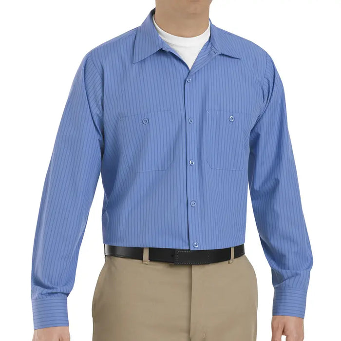 Red Kap® Men's Long Sleeve Industrial Stripe Work Shirt - Blue - SB12