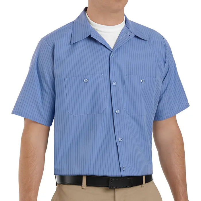 Red Kap® Men's Short Sleeve Industrial Stripe Work Shirt - Blue - SB22