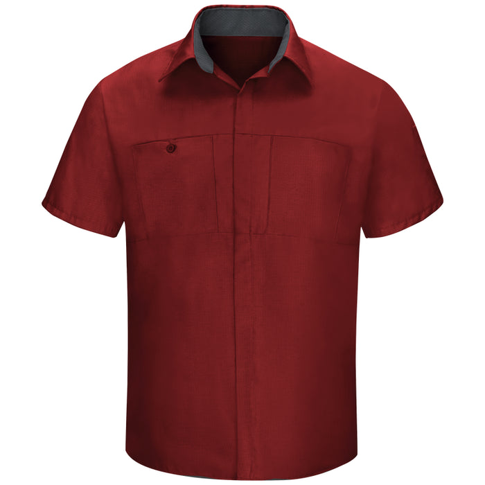 Red Kap® Men's Short Sleeve Performance Plus Shirt - Oilblok Technology - Fireball Red/Charcoal Mesh - SY42