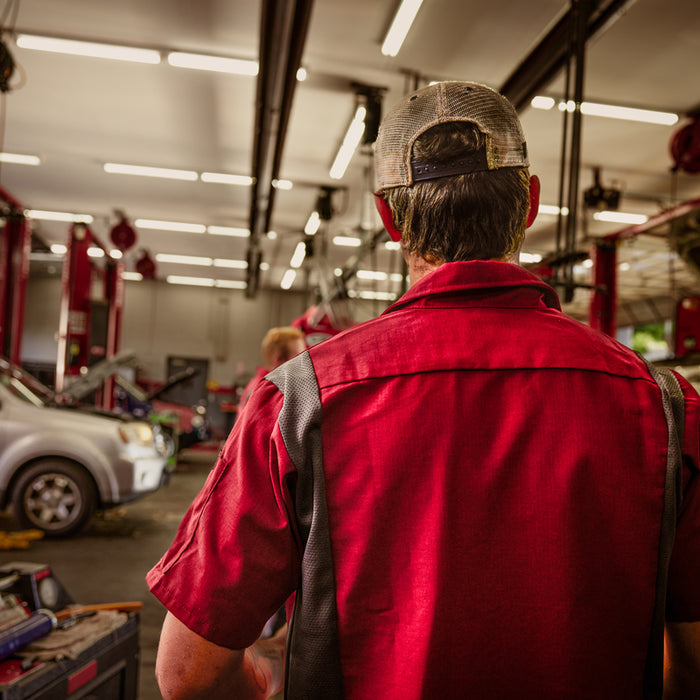 Red Kap® Men's Short Sleeve Performance Plus Shirt - Oilblok Technology - Fireball Red/Charcoal Mesh - SY42