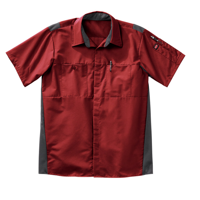 Red Kap® Men's Short Sleeve Performance Plus Shirt - Oilblok Technology - Fireball Red/Charcoal Mesh - SY42
