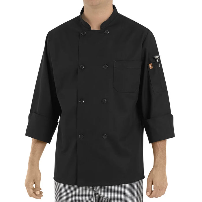 Red Kap® Twill Blend with Stand up Collar Chef Coat - Black - KT76BK