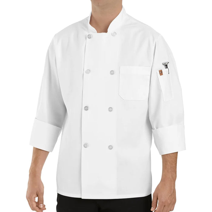 Red Kap® Versatile and Comfortable Chef Coat with Thermometer Pocket - White - 0413WH