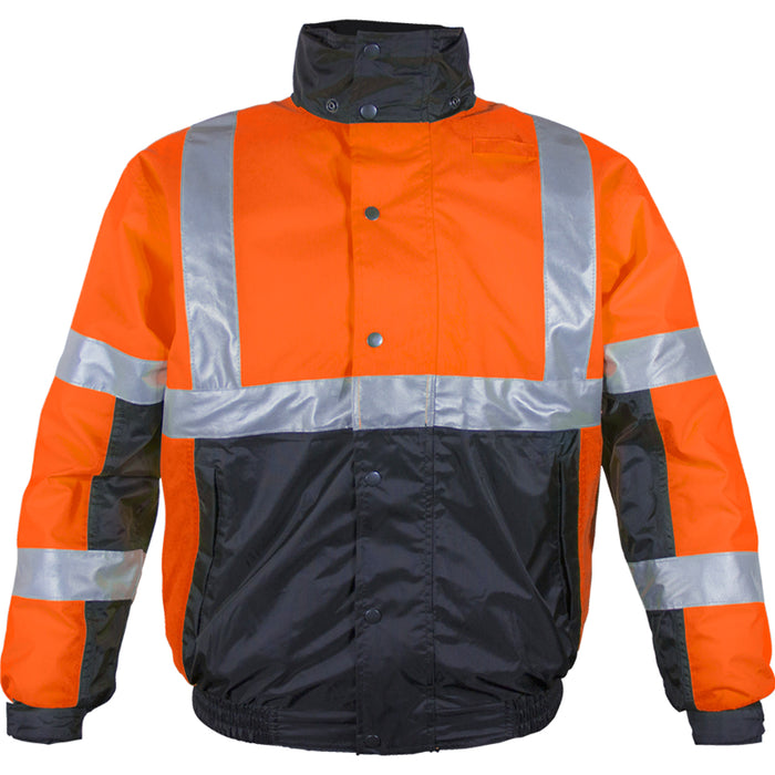 Reflective Apparel™ Black Bottom Bomber Jacket with Hood - ANSI Class 3 Type R - 414ST