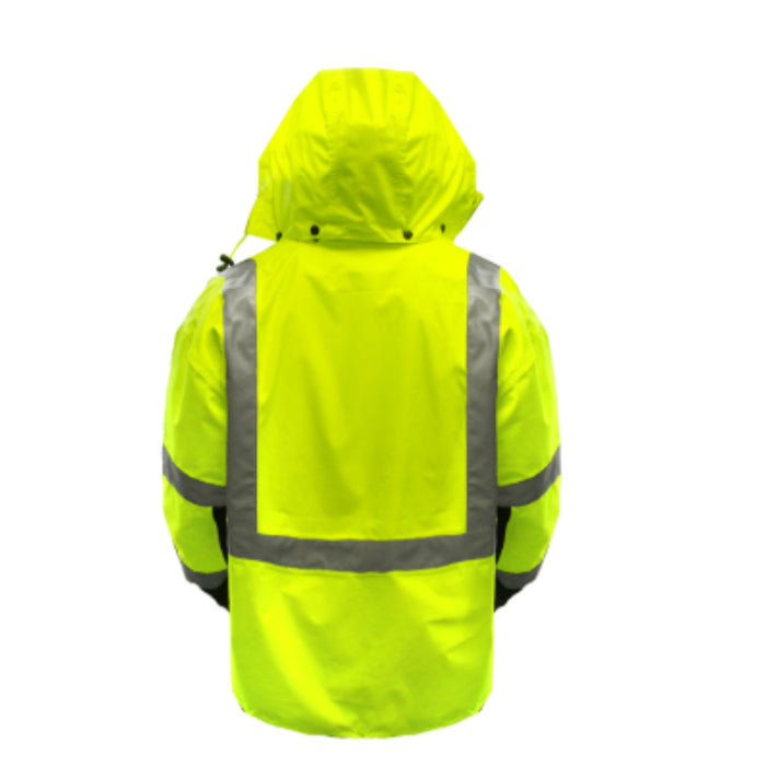 Reflective Apparel® Hi-Vis Breathable Waterproof 2-Tone Hooded Parka Rain Jacket - ANSI Class 3 - 431ST