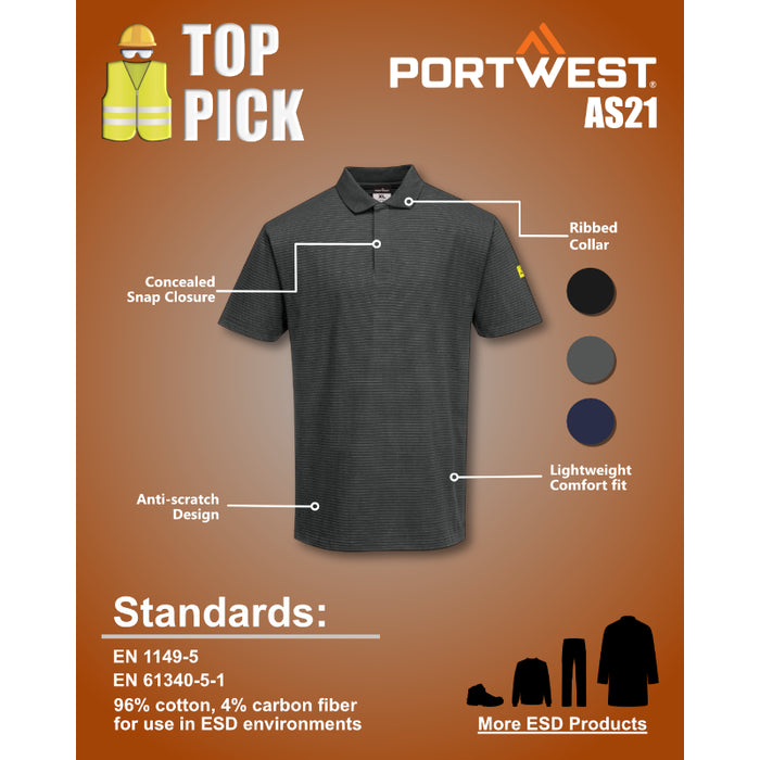 Portwest – Anti-Static ESD Short Sleeve Cotton - Polo Shirt – AS21