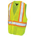 Yellow safety vest with reflective stripes on a white background