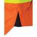 Close-up of orange safety vest with a yellow top section on a white background