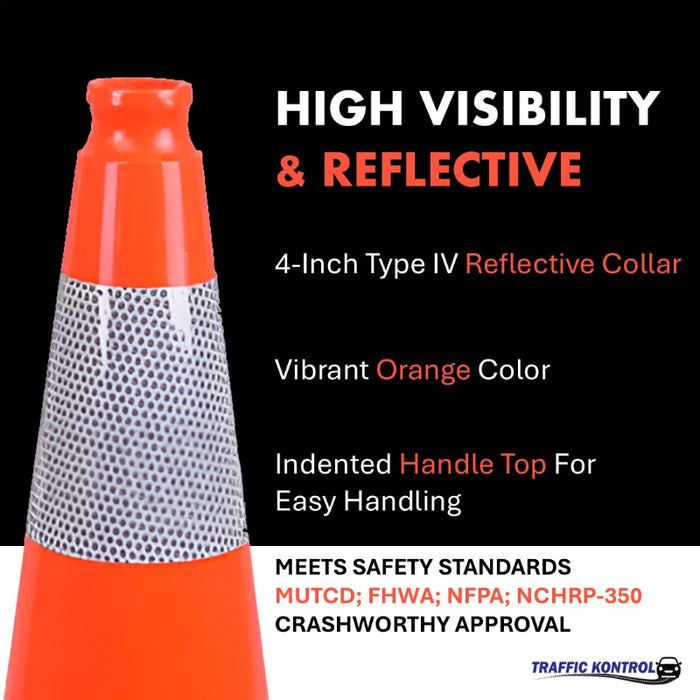 12" Traffic Safety Cone - 1.7 Lbs - Orange - 4" Reflective Collar - Bulk Pallet