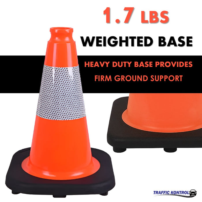 12" Traffic Safety Cone - 1.7 Lbs - Orange - 4" Reflective Collar - Bulk Pallet