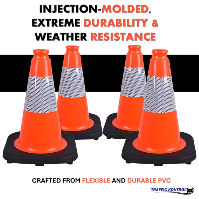 12" Traffic Safety Cone - 1.7 Lbs - Orange - 4" Reflective Collar - Bulk Pallet