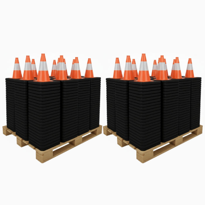 12" Traffic Safety Cone - 1.7 Lbs - Orange - 4" Reflective Collar - Bulk Pallet