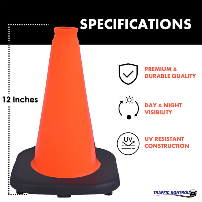 12" Traffic Safety Cone - 1.7 Lbs - Orange - No Reflective Collar - Bulk Pallet