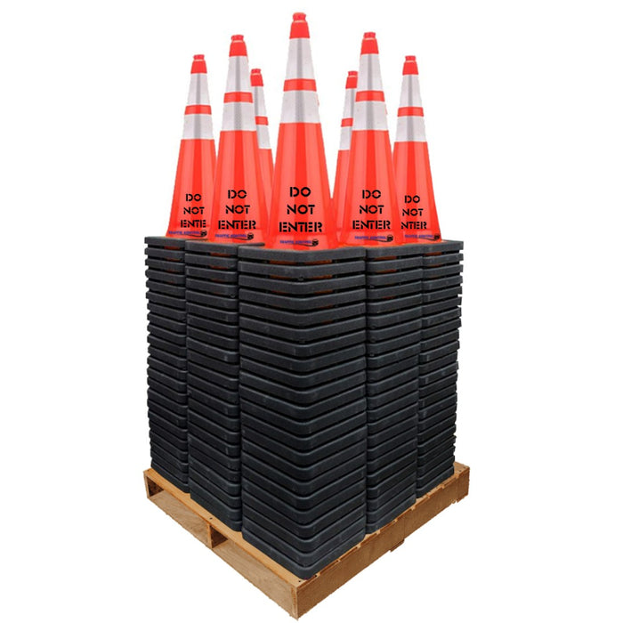 36" DO NOT ENTER Traffic Safety Cone - 12 Lbs - Orange - 6" + 4" Inch Reflective Collars - Bulk Pallet