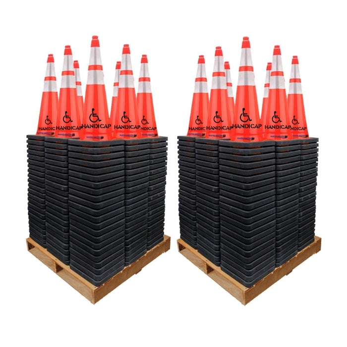 36" HANDICAP Traffic Safety Cone - 12 Lbs - Orange - 6" + 4" Inch Reflective Collars - Bulk Pallet