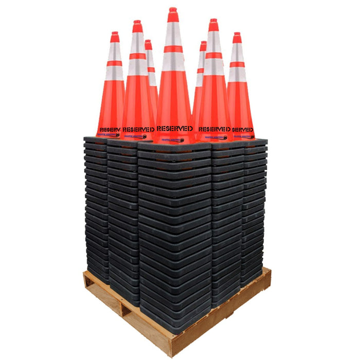 36" RESERVED Traffic Safety Cone - 10 Lbs - Orange - 6" + 4" Inch Reflective Collars - Bulk Pallet