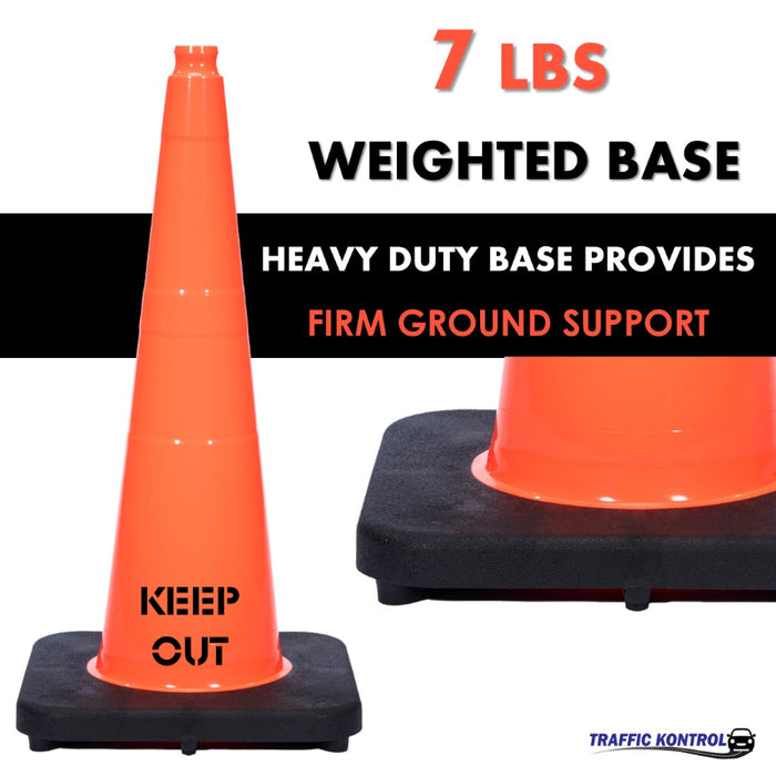 28" KEEP OUT Traffic Cone - 7 Lbs - Safety Orange - No Reflective Collar
