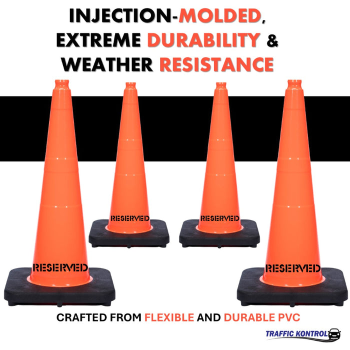 28" RESERVED Traffic Safety Cone - 7 Lbs - Orange - No Reflective Collar - Bulk Pallet